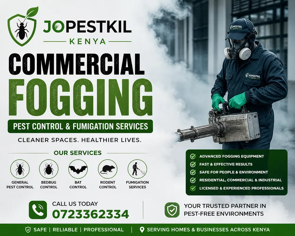 Professional fumigation technician treating a commercial warehouse in Kenya